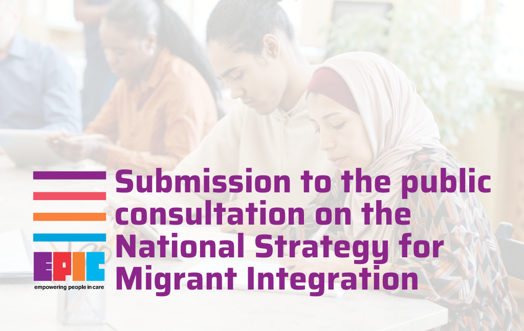 Cover for our submission to the public consultation on the National Strategy for Migrant Intergration.