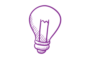 Purple sketch image of a lightbulb.