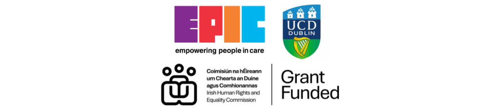 EPIC Logo, the Irish Human Rights and Equality Commission logo with the text 'this project is funded under the Irish Human Rights and Equality Commission grant scheme, and UCD's logo.